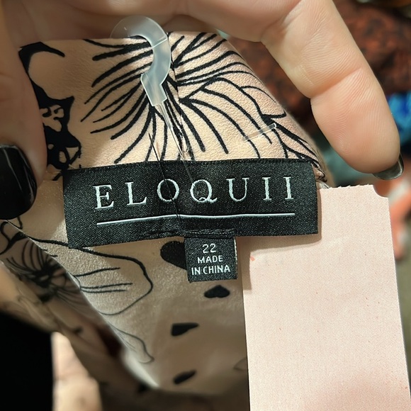 ELOQUII PINK & BLACK PRINT BUTTON DOWN BLOUSE WITH BOW (22) - Picture 5 of 6